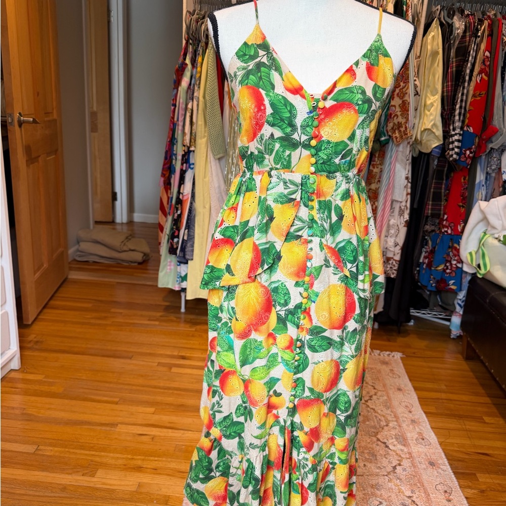 Green & Yellow Lemon-Print Maxi Dress